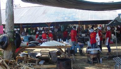 Whilst living in the tents cooking was not allowed, central kitchens were set up to accommodate the needs of the residents